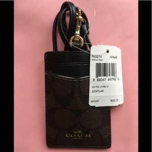 COACH PVC SIGNATURE ID LANYARD BROWN/BLACK